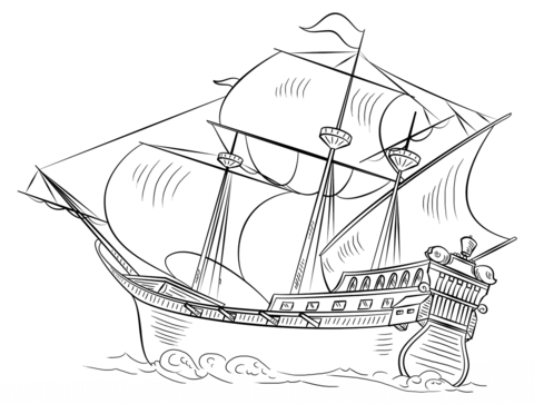 480x363 Spanish Galleon Ships Coloring Page