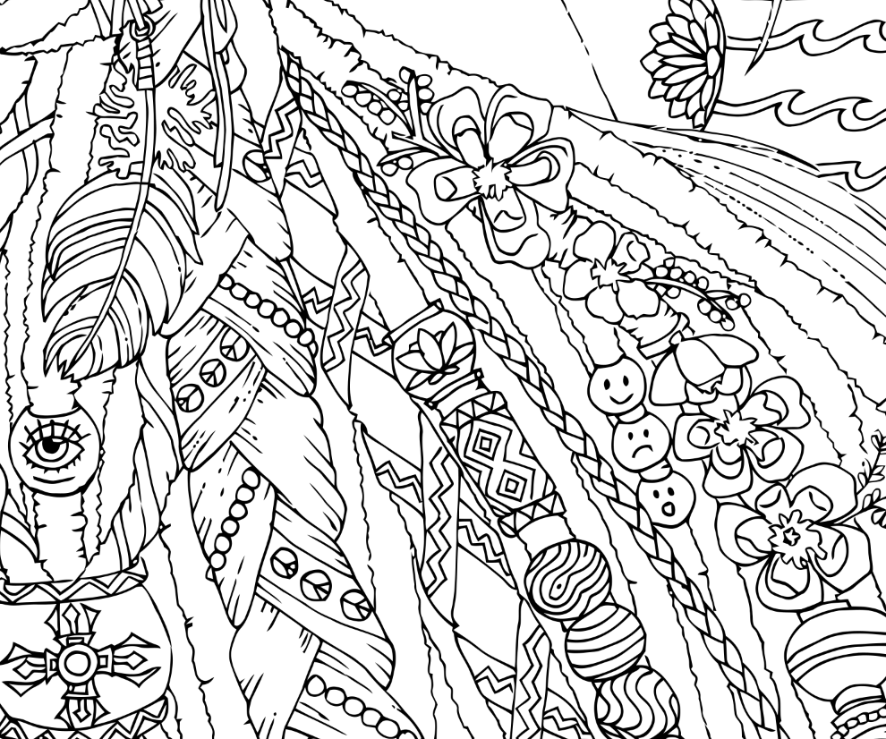 990x826 Dreadlocks Bohemian Coloring Page