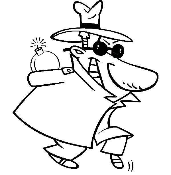 Detective Sneaking Around With A Bomb Coloring Page 600x612 Detective Sneaking Around With A Bomb Coloring Page