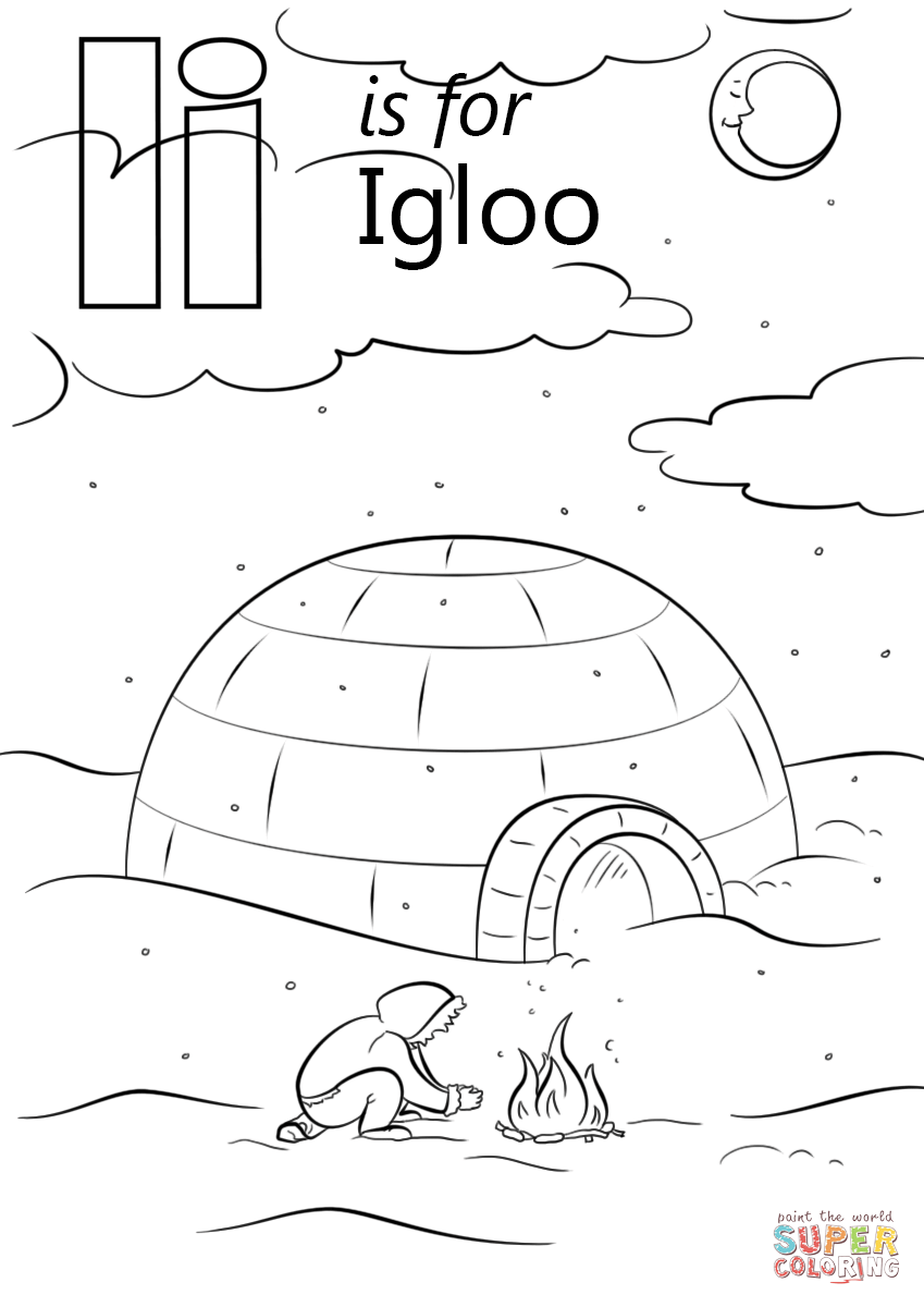 849x1200 Inuit Sitting By A Bonfire In Front Of Igloo Coloring Page Free