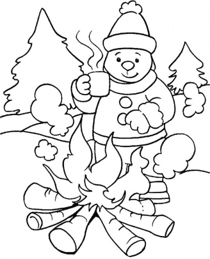 420x518 Bonfire, A Hot Cup Of Coffee In Winter Is Most Ideal Coloring Page