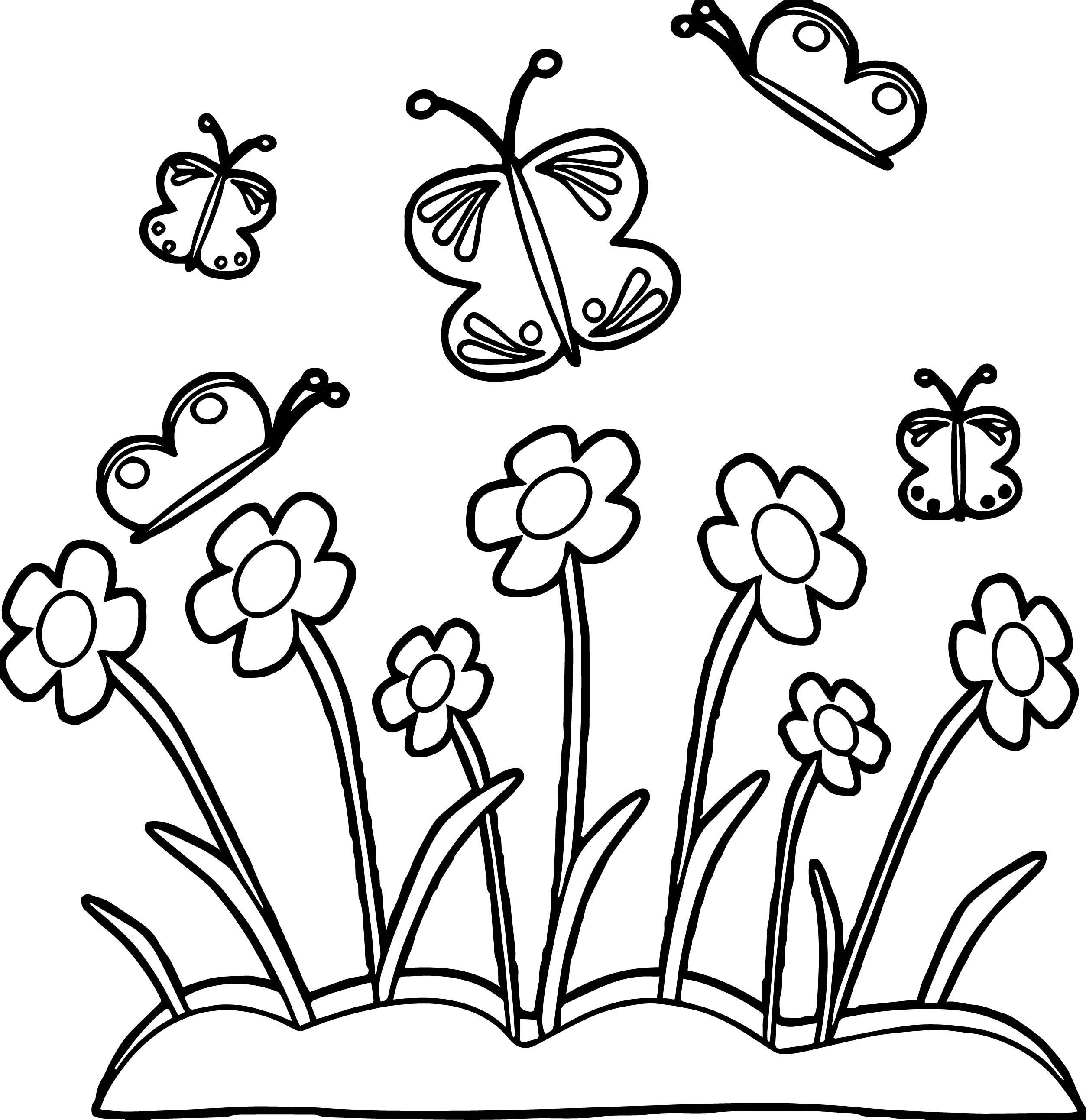 Marvelous Spring Flower Border And Butterflies Coloring Page Image 2507x2586 Marvelous Spring Flower Border And Butterflies Coloring Page Image