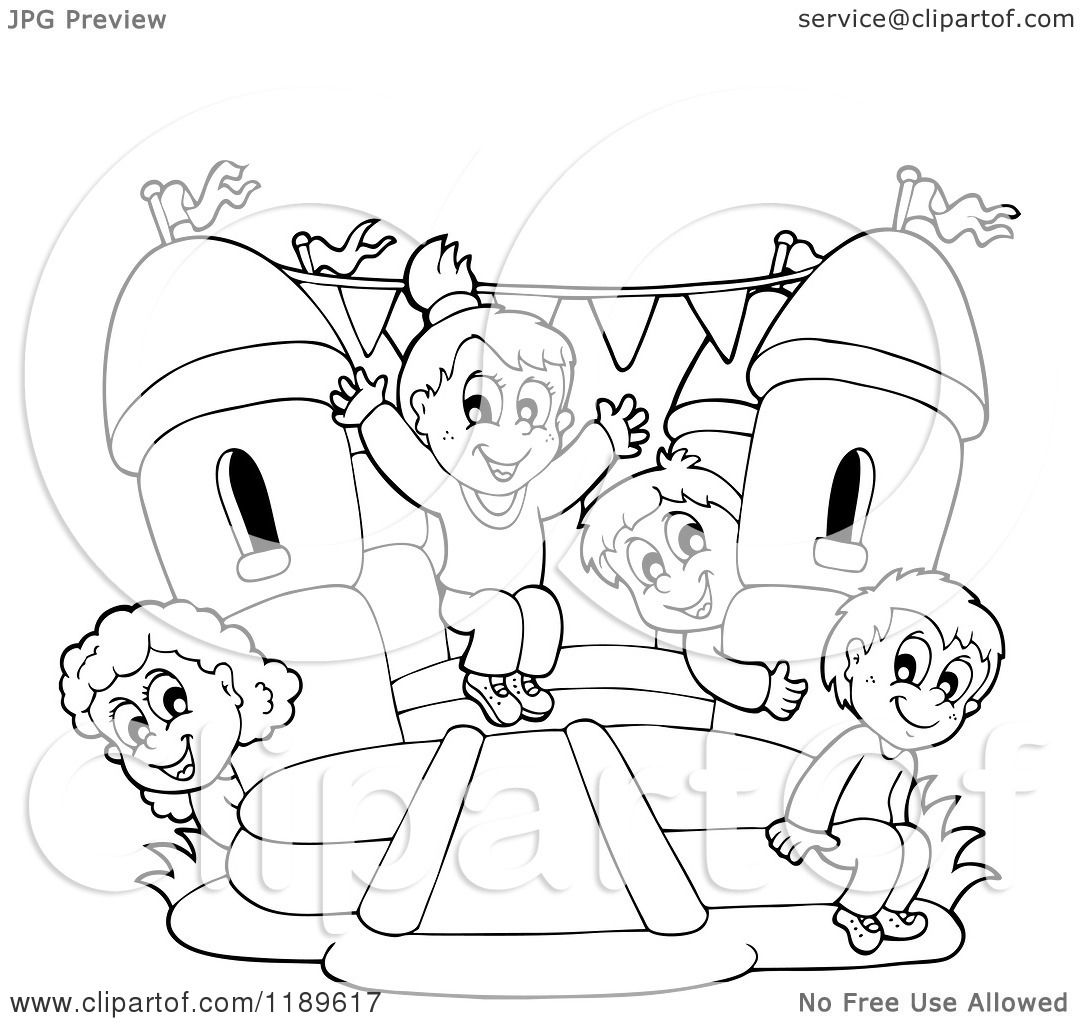 Cartoon Of Outlined Happy Children Playing On A Bouncy House 1080x1024 Cartoon Of Outlined Happy Children Playing On A Bouncy House