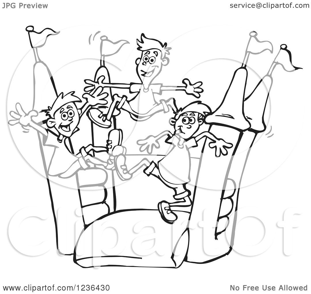 Clipart Of Black And White Boys Jumping On A Castle Bouncy House 1080x1024 Clipart Of Black And White Boys Jumping On A Castle Bouncy House
