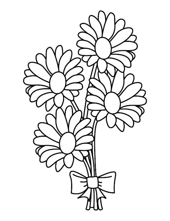 570x738 Daisy Bouquet Coloring Page