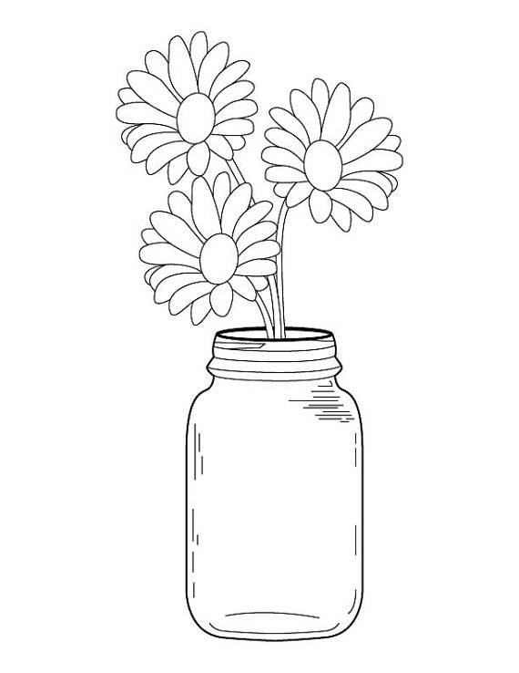 570x738 Mason Jar Daisy Bouquet Coloring Page