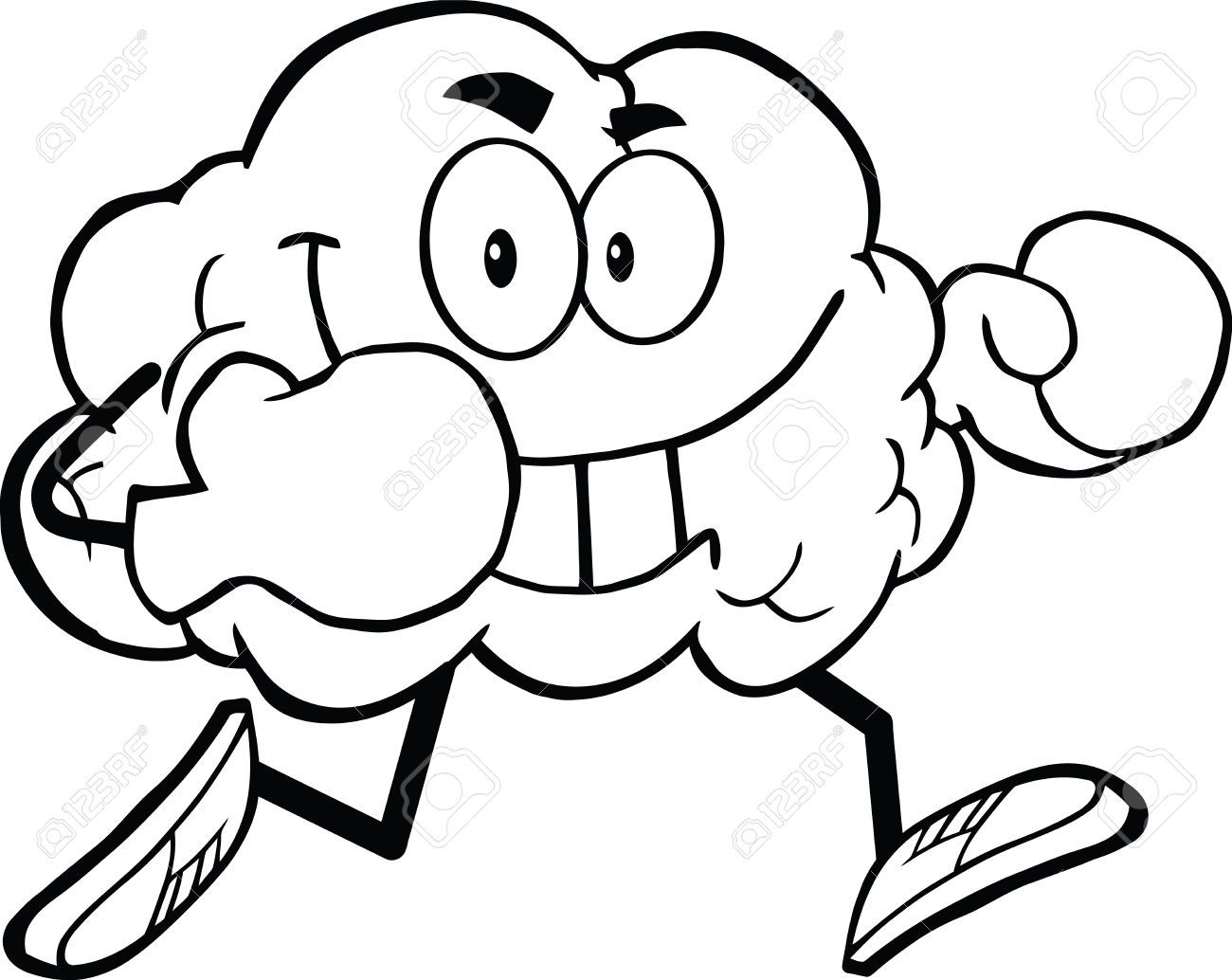 1300x1034 Astonishing Outlined Brain Cartoon Character Running With Boxing