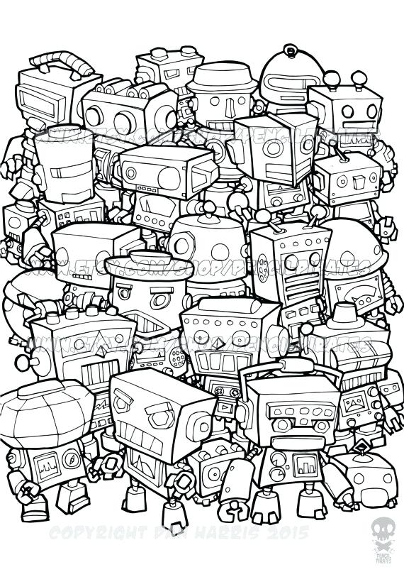Robot Coloring Page Retro Robot Colouring Page Adult Colouring 570x806 Robot Coloring Page Retro Robot Colouring Page Adult Colouring