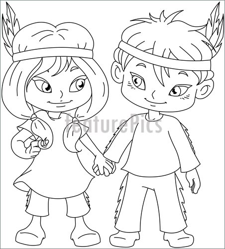 452x500 Indian Boy And Girl Holding Hands For Thanksgiving Coloring Page