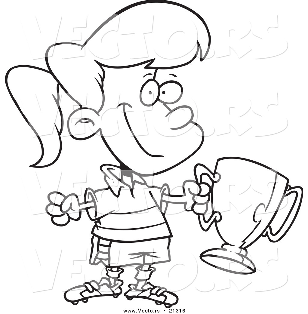 1024x1044 Vector Of A Cartoon Soccer Girl Holding A Trophy