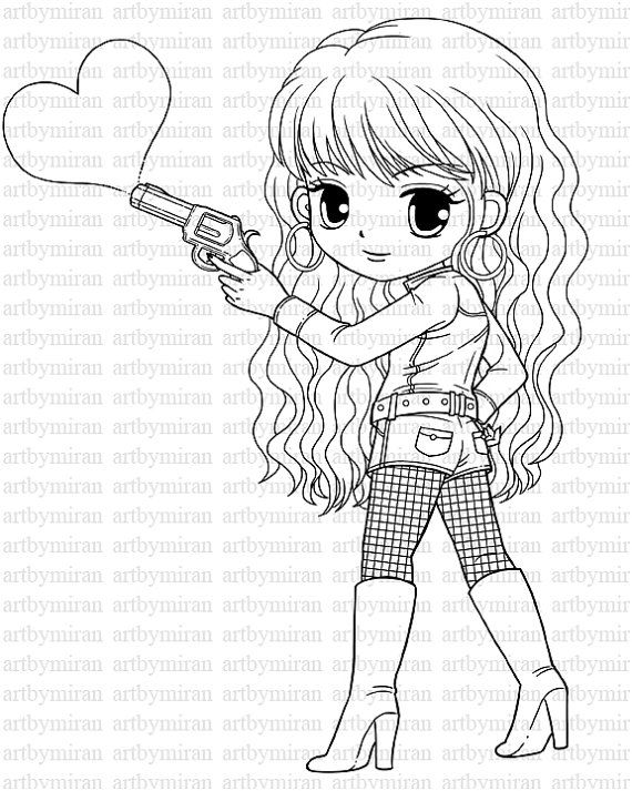 570x713 Digi Stamp Love Shot, Pretty Girl Coloring Page, Heart Digital
