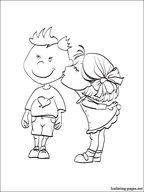560x750 Love Girl Kisses A Boy On The Cheek Coloring Book Coloring Pages