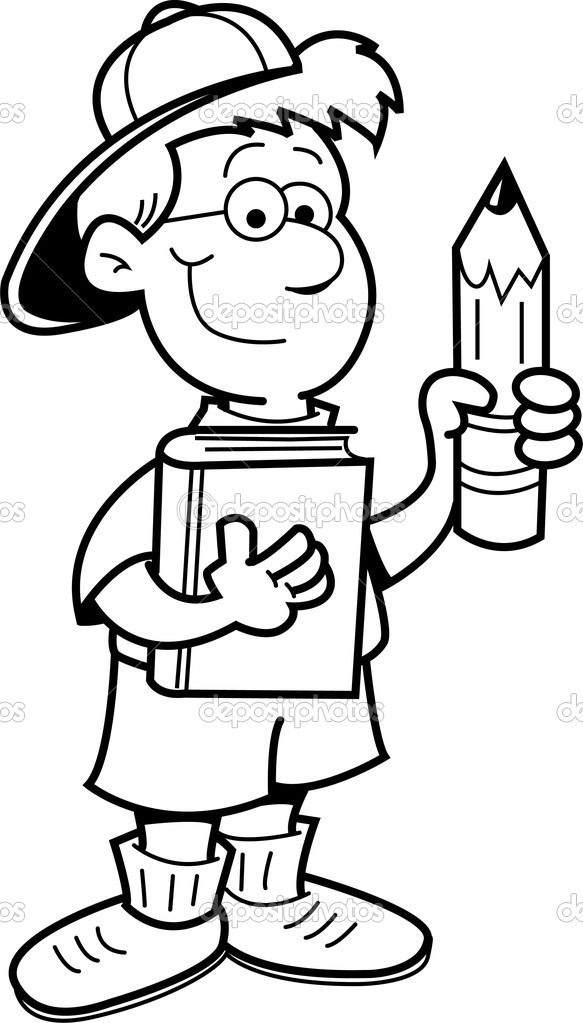 Cartoon Illustration Of A Boy Holding A Pencil For A Coloring Page 583x1023 Cartoon Illustration Of A Boy Holding A Pencil For A Coloring Page