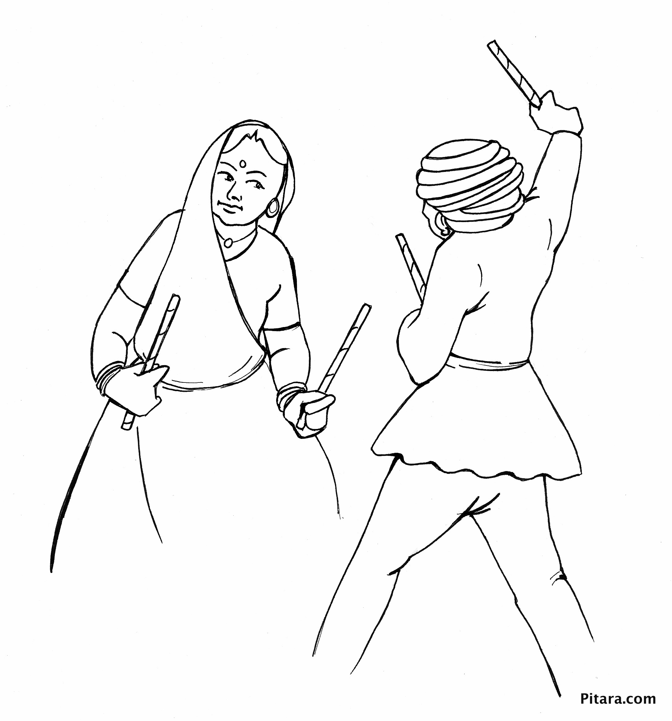 Dandia Dancers Coloring Page Pitara Kids Network 2168x2328 Dandia Dancers Coloring Page Pitara Kids Network