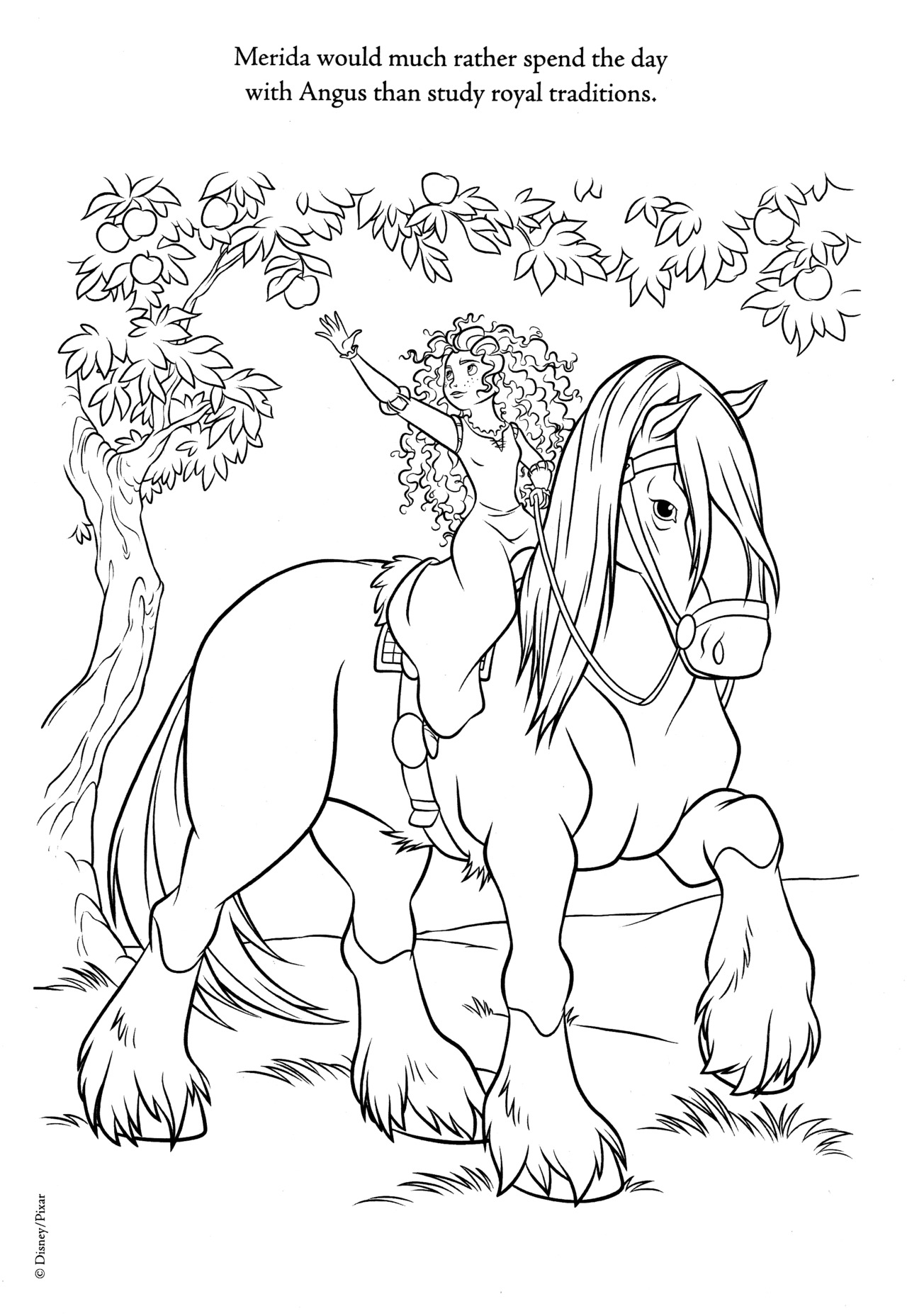 Brave Coloring Page Of Merida And Her Horse, Angus. Omalovanky 1280x1857 Brave Coloring Page Of Merida And Her Horse, Angus. Omalovanky