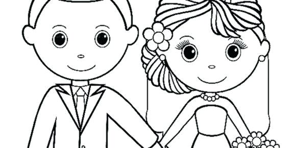 580x290 Bride And Groom Coloring Book Page Cartoon Pages Printable Murs