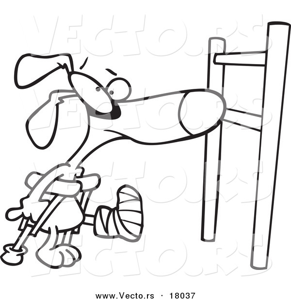 600x620 Vector Of A Cartoon Dog With A Broken Leg, Approaching A Hurdle