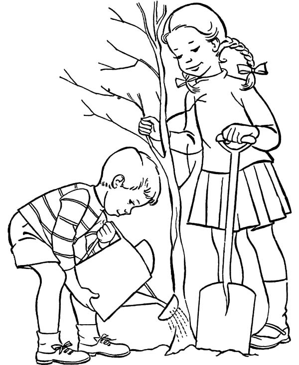 600x734 Brother And Sister Grow A Tree On Arbor Day Coloring Pages Best