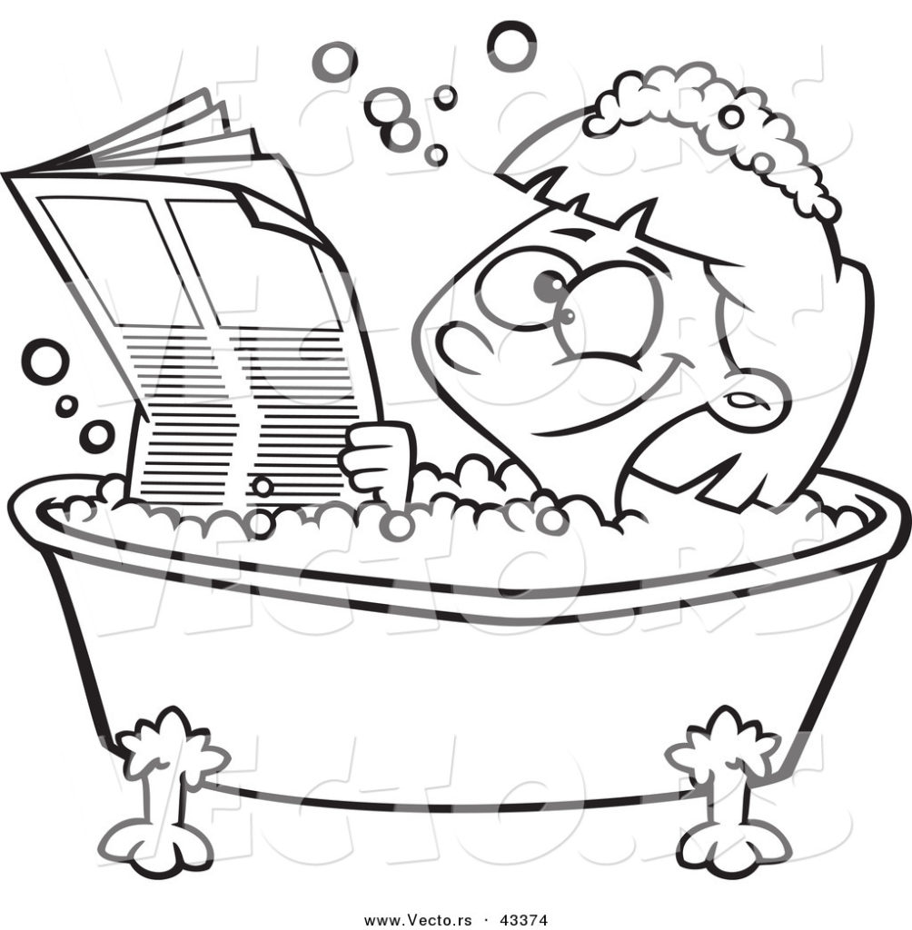 Vector Of A Happy Cartoon Girl Reading The Newspaper In Bath Tub 1004x1024 Vector Of A Happy Cartoon Girl Reading The Newspaper In Bath Tub