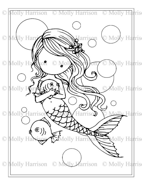 Mermaid Wit Fish And Bubbles 570x738 Mermaid Wit Fish And Bubbles