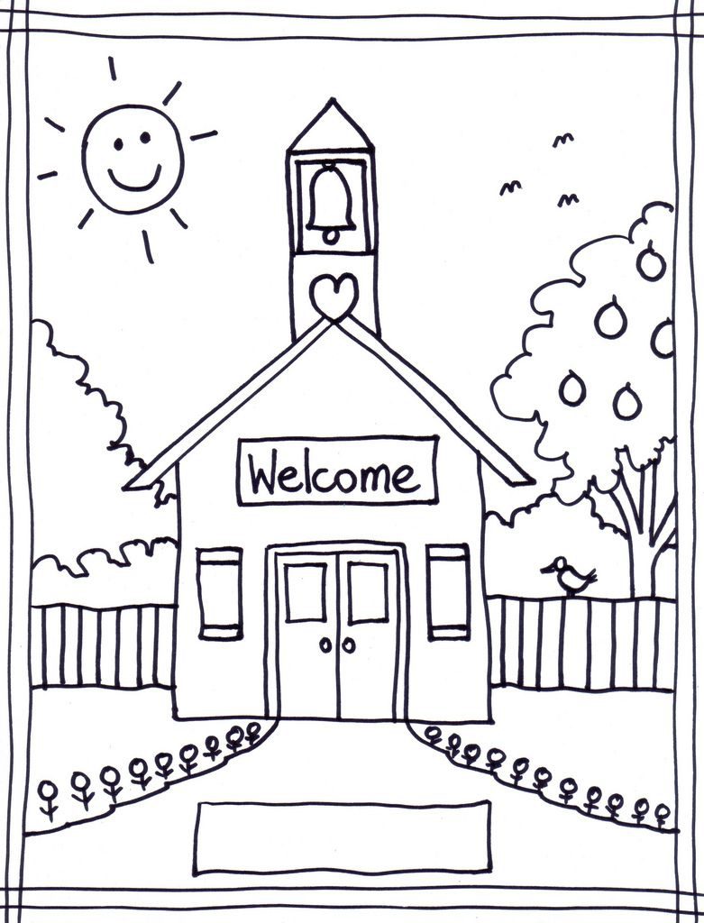 781x1024 Building Coloring Pages With School