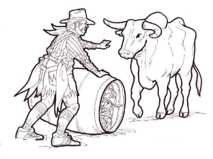 720x540 Rodeo Clown With Bull Coloring Picture.jpg Color