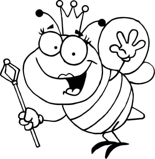 600x615 Bumblebee Queen With Royal Sceptre Coloring Page