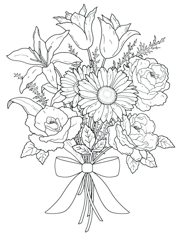 600x766 Color Page Flower Bouquet Of Flowers Coloring Page Flower Bouquet