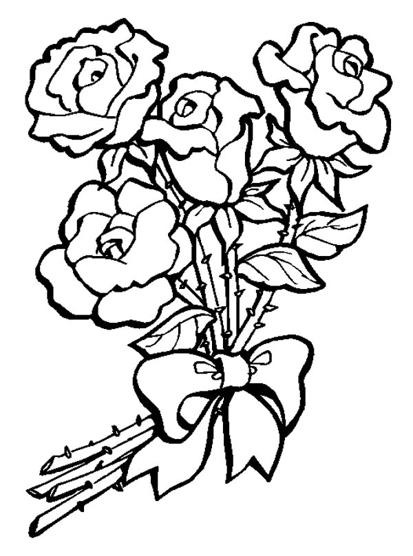 600x808 Flower Bouquet Of Roses Coloring Page Color Luna
