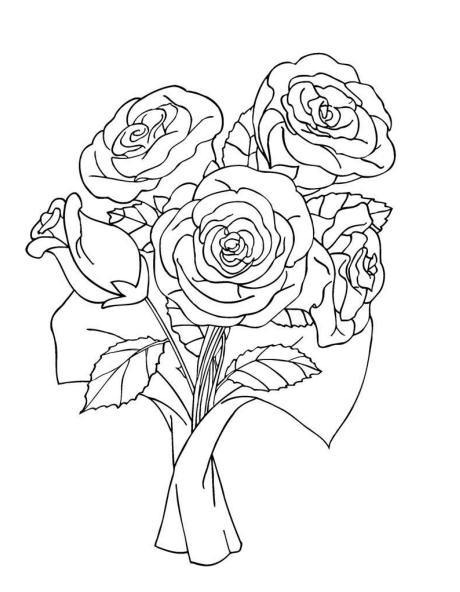 460x592 Bouquet Of Roses Coloring Pages Bunch Of Rose Bouquet Coloring