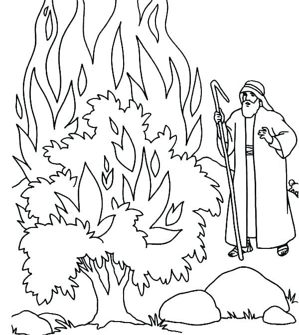 Moses And The Red Sea Coloring Page Burning Bush Coloring Page 600x673 Moses And The Red Sea Coloring Page Burning Bush Coloring Page