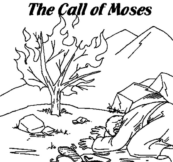The Call Of Moses Burning Bush Moses Coloring Pages 600x561 The Call Of Moses Burning Bush Moses Coloring Pages