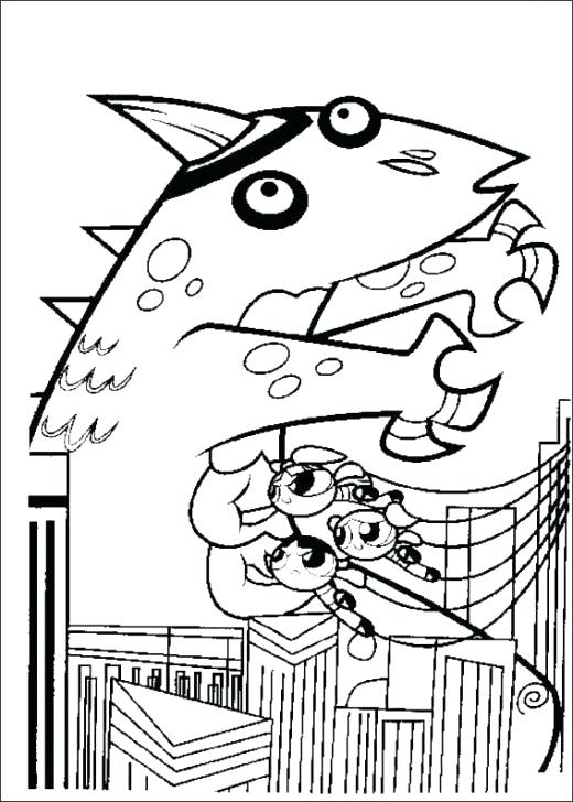 520x728 Powerpuff Coloring Pages Girls Fighting Monster Powerpuff