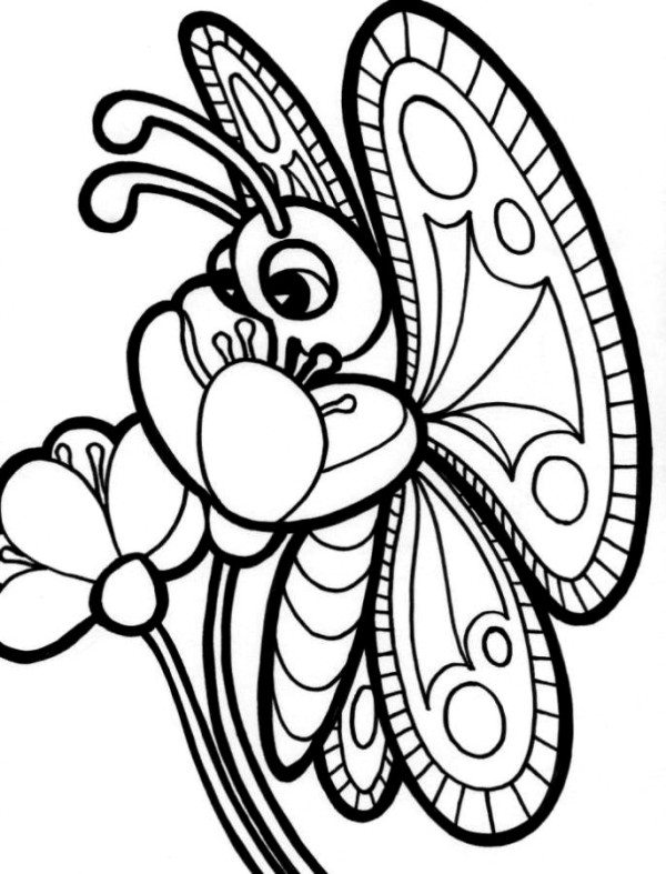 Butterfly On Flower Coloring Pages 600x787 Butterfly On Flower Coloring Pages
