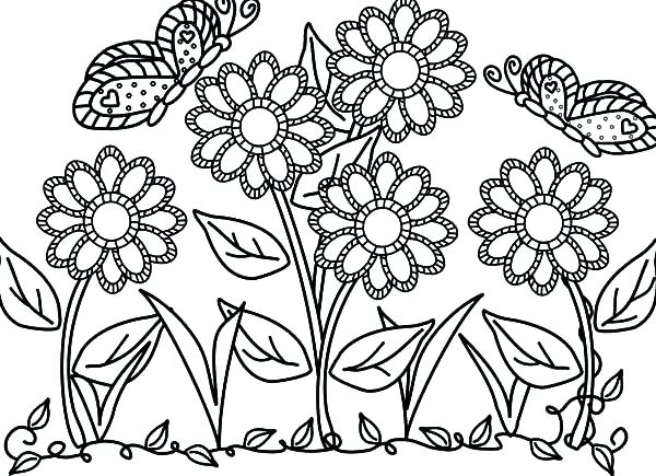 Coloring Pages Of Flowers And Butterflies Butterfly With Flower 600x435 Coloring Pages Of Flowers And Butterflies Butterfly With Flower