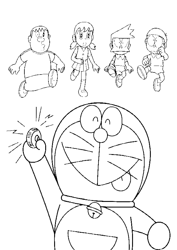 Doraemon Pressing Button Coloring Page Boys Pages 595x842 Doraemon Pressing Button Coloring Page Boys Pages