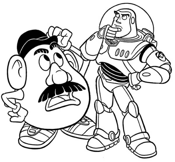 600x554 Mr Potato Head And Buzz In Toy Story Coloring Page
