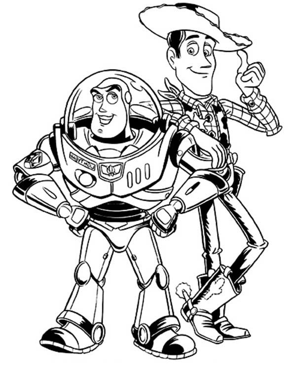 Buzz Lightyear And Woddy In Toy Story Coloring Page 600x756 Buzz Lightyear And Woddy In Toy Story Coloring Page