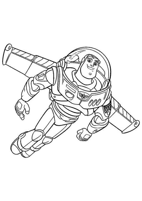 Buzz Lightyear Is Flying Using His Wing In Toy Story Coloring Page 600x848 Buzz Lightyear Is Flying Using His Wing In Toy Story Coloring Page