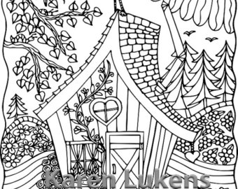 340x270 Cabin Coloring Page Etsy