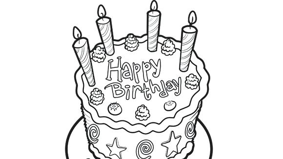 Birthday Cake Coloring Page 580x326 Birthday Cake Coloring Page