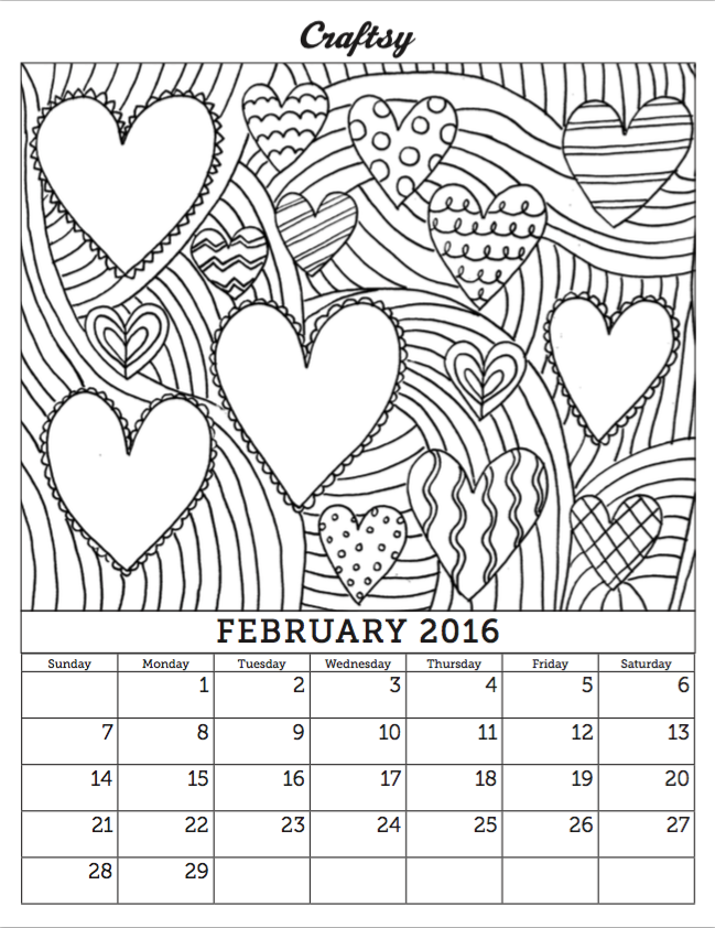 Free February 2016 Coloring Calendar Page Craft, Adult Coloring 649x842 Free February 2016 Coloring Calendar Page Craft, Adult Coloring