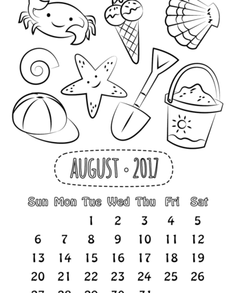 Calendar Coloring Pages 2017 August 2017 Calendar Coloring Page 339x425 Calendar Coloring Pages 2017 August 2017 Calendar Coloring Page