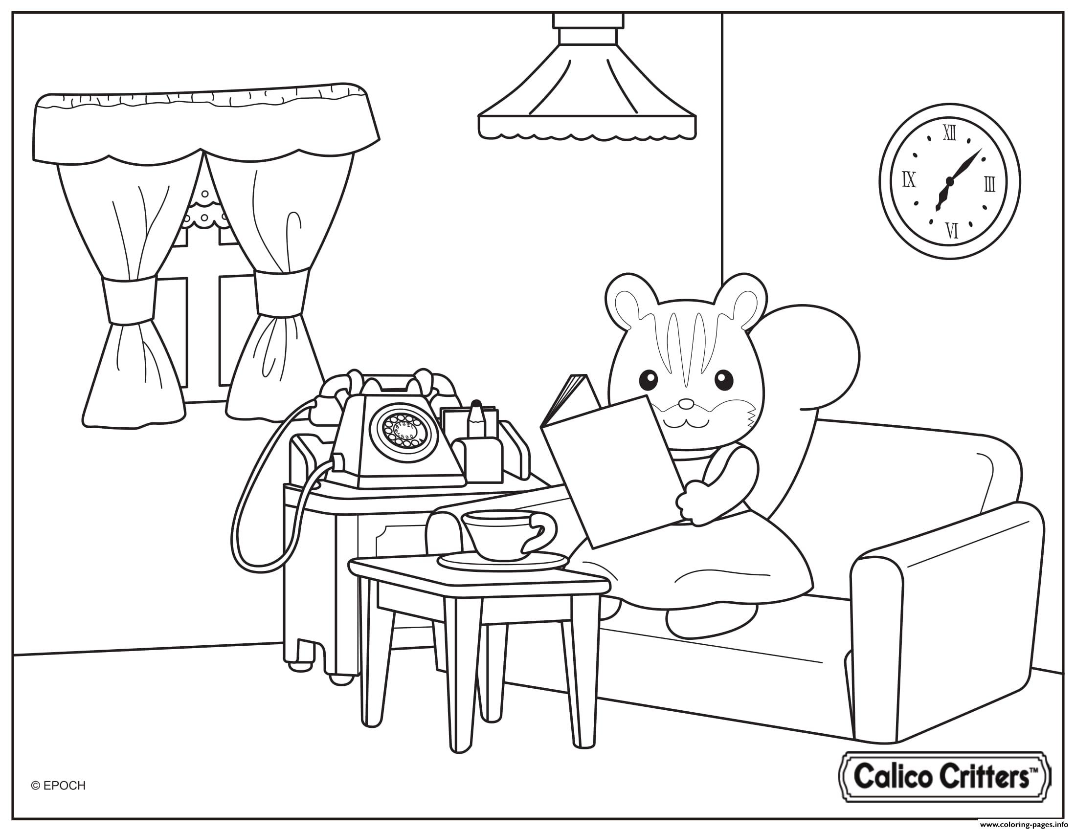 Calico Critters Reading A Book With Coffee Coloring Pages Printable 2200x1700 Calico Critters Reading A Book With Coffee Coloring Pages Printable