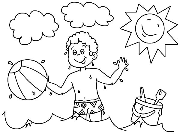 600x464 A Boy Playing With His Beach Ball Coloring Page