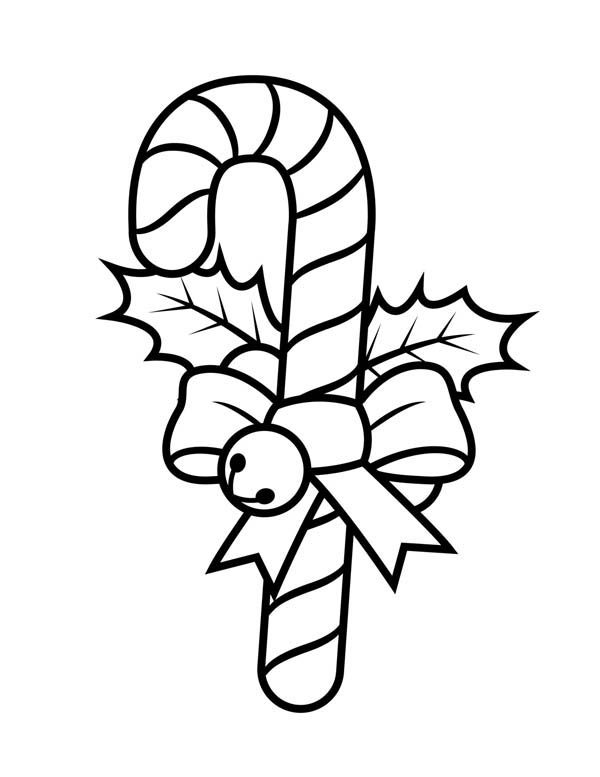 Candy Cane With Ribbon And Little Bell Coloring Page 600x777 Candy Cane With Ribbon And Little Bell Coloring Page