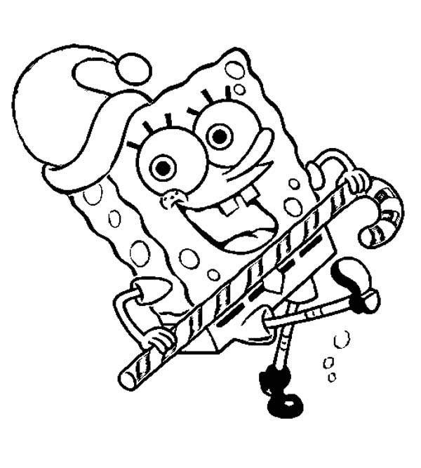 600x667 Spongebob Dancing On Christmas With Candy Cane Coloring Page