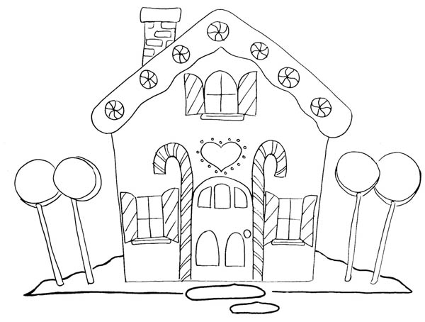 Christmas Gingerbread House And Four Huge Lollipop Candy Coloring 600x454 Christmas Gingerbread House And Four Huge Lollipop Candy Coloring