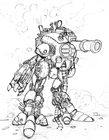 Giant Robot Coloring Pages Steampunk Giant Robot With A Big Cannon 373x480 Giant Robot Coloring Pages Steampunk Giant Robot With A Big Cannon