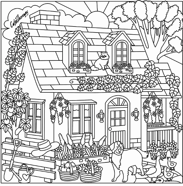635x646 Cottage Coloring Page Color Me Happy Canoe Coloring